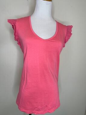 1901 Eyelet Sleeve T Shirt Top Pink Sz Small